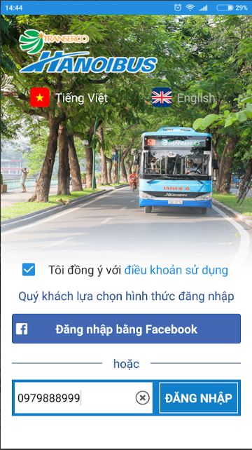 Đăng nhập App tìm bus