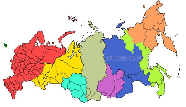 Nga được chia thành nhiều múi giờ khác nhau