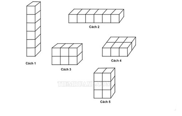 5 Cách xếp 6 hình lập phương thành hình hộp chữ nhật