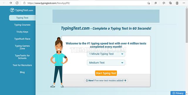 Typingtest.com - phần mềm luyện gõ phím và đo tốc độ đánh máy