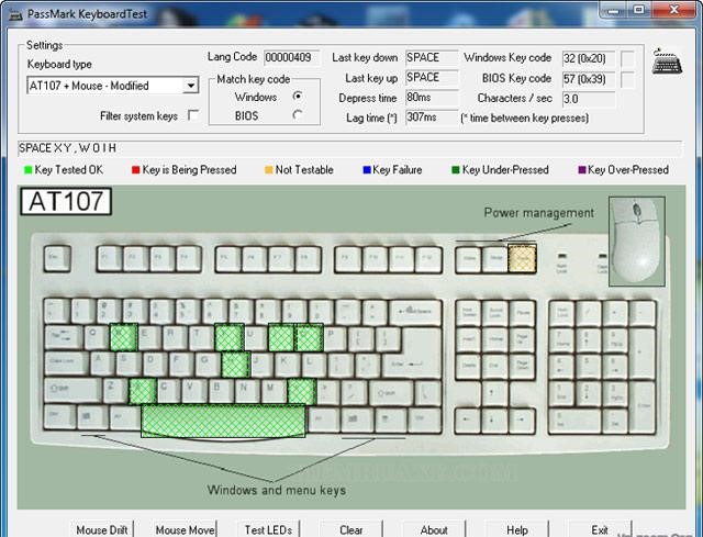 Passmark KeyboardTest - phần mềm test lỗi bàn phím chuyên dụng