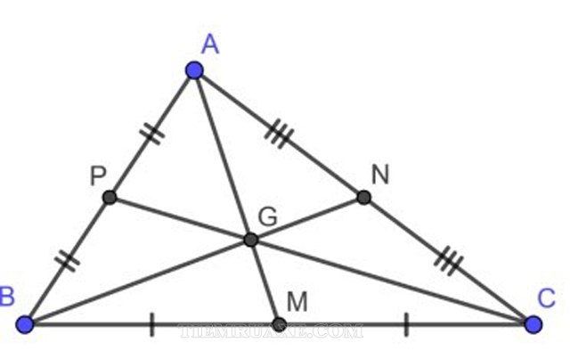 Trọng tâm tam giác ABC là điểm G - giao của 3 đường trung tuyến