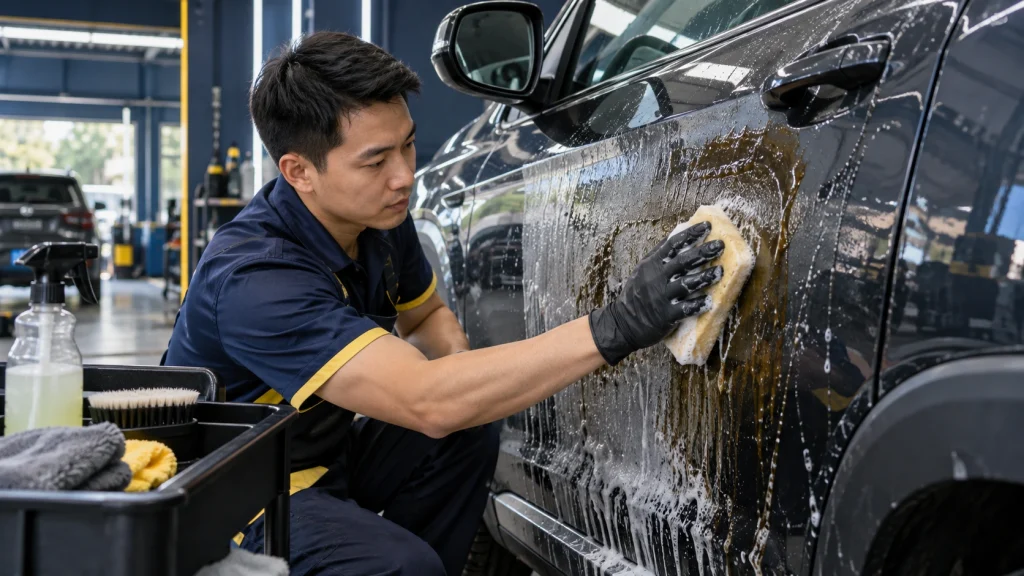 Cách làm sạch dầu mỡ trên xe - Tiệm Rửa Xe
