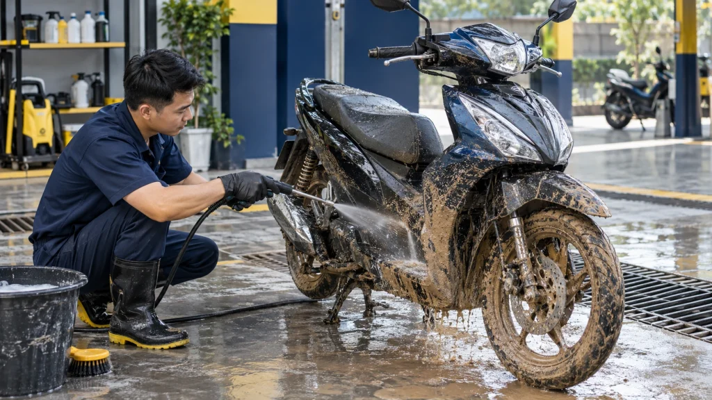Cách rửa xe máy dính bùn đất - Tiệm Rửa Xe