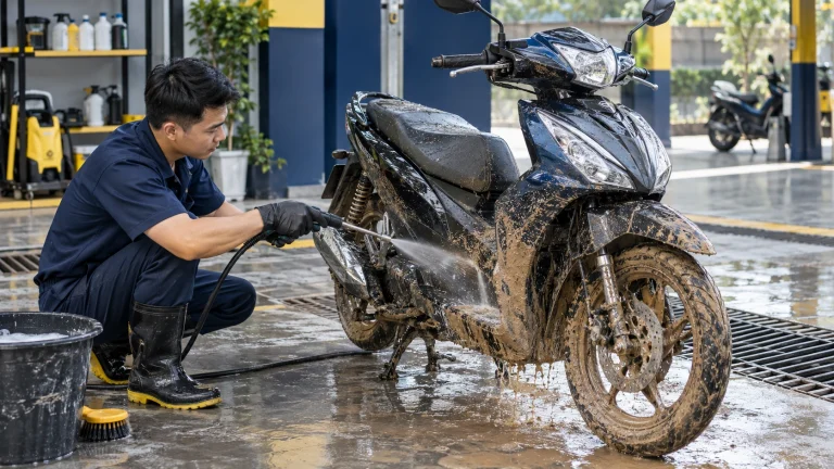 Cách rửa xe máy dính bùn đất - Tiệm Rửa Xe