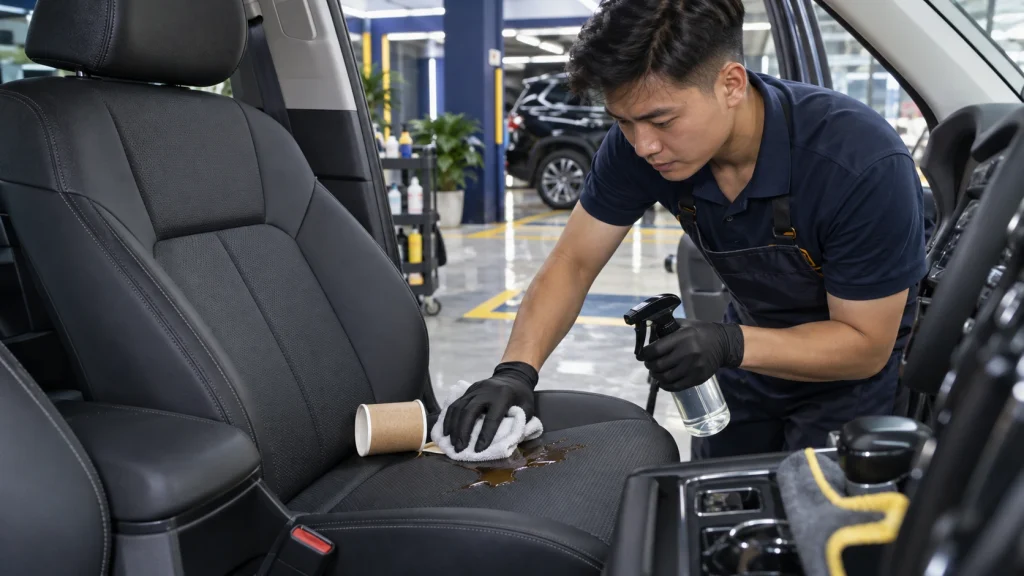 Cách xử lý vết cà phê trên ghế ô tô - Tiệm Rửa Xe