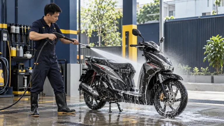 Rửa xe máy bằng máy xịt áp lực cao có tốt không - Tiệm Rửa Xe