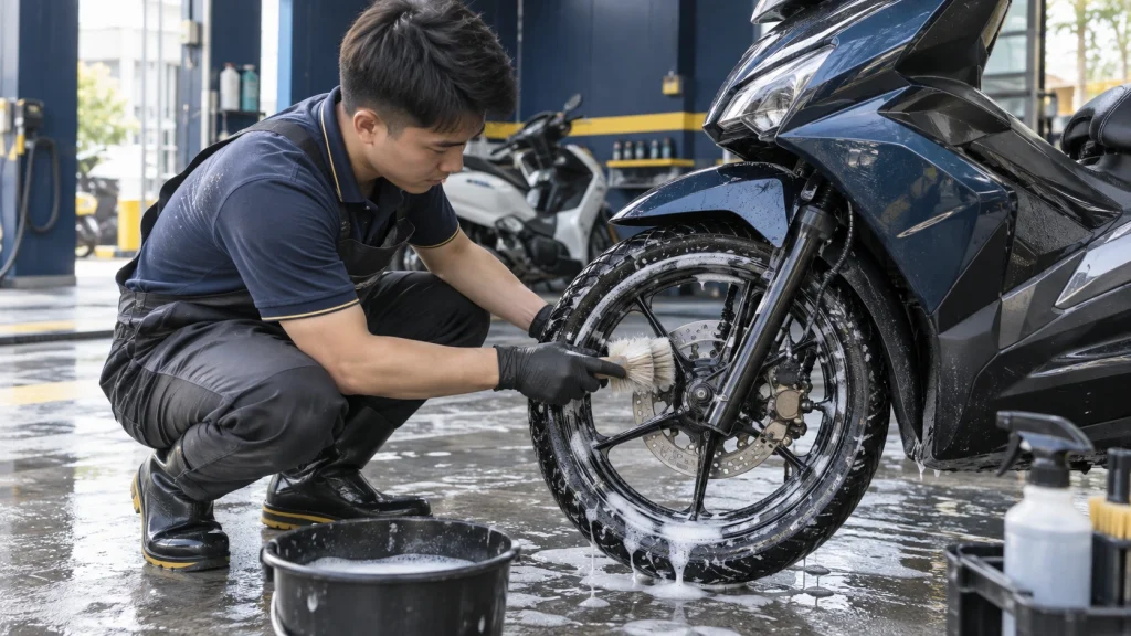 Cách làm sạch bánh và vệ sinh vành xe máy đúng cách - Tiệm Rửa Xe